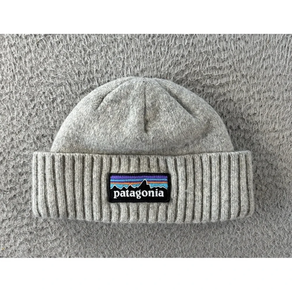 Patagonia Brodeo Cuffed Beanie Cap Unisex P-6 Logo Grey Wool Blend